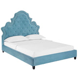 Valentina Queen Tufted Nailhead Performance Velvet Platform Bed Sea Blue MOD-5808-SEA