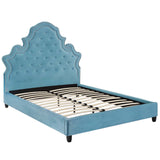 Valentina Queen Tufted Nailhead Performance Velvet Platform Bed Sea Blue MOD-5808-SEA