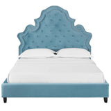 Valentina Queen Tufted Nailhead Performance Velvet Platform Bed Sea Blue MOD-5808-SEA