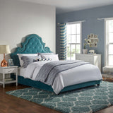 Valentina Queen Tufted Nailhead Performance Velvet Platform Bed Sea Blue MOD-5808-SEA