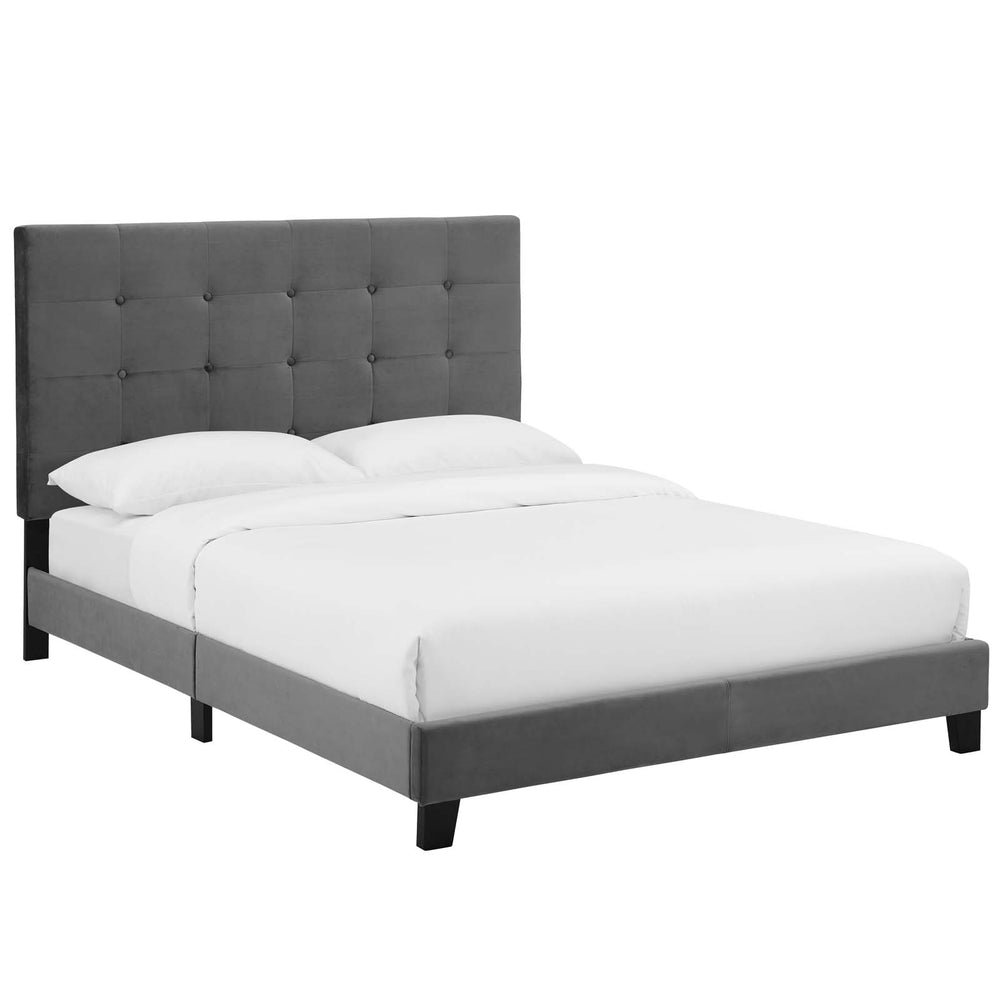 Melanie Full Tufted Button Upholstered Performance Velvet Platform Bed Gray MOD-5819-GRY