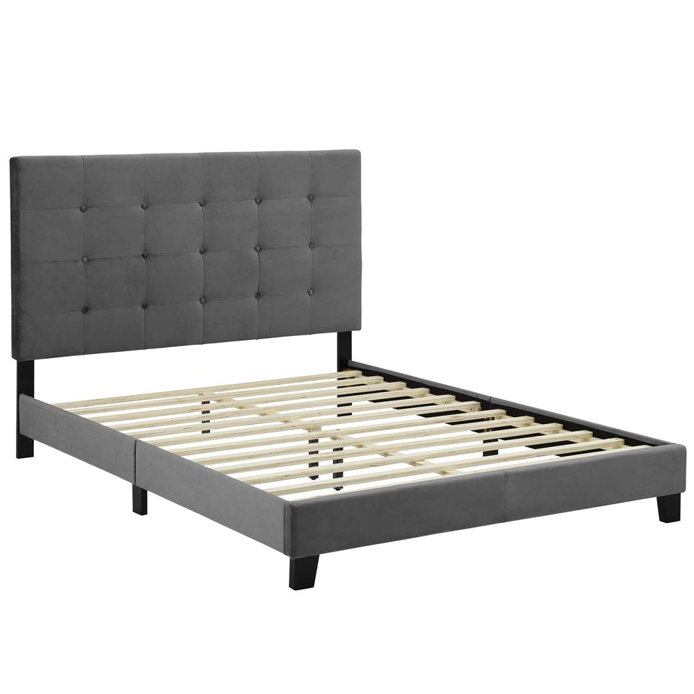 Melanie Full Tufted Button Upholstered Performance Velvet Platform Bed Gray MOD-5819-GRY