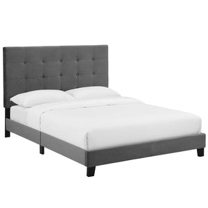 Melanie Queen Tufted Button Upholstered Performance Velvet Platform Bed Gray MOD-5822-GRY