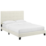 Melanie Queen Tufted Button Upholstered Performance Velvet Platform Bed Ivory MOD-5822-IVO