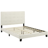 Melanie Queen Tufted Button Upholstered Performance Velvet Platform Bed Ivory MOD-5822-IVO