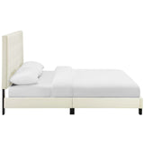 Melanie Queen Tufted Button Upholstered Performance Velvet Platform Bed Ivory MOD-5822-IVO