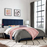 Melanie Queen Tufted Button Upholstered Performance Velvet Platform Bed Midnight Blue MOD-5822-MID