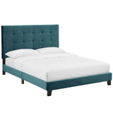 Melanie Queen Tufted Button Upholstered Performance Velvet Platform Bed Sea Blue MOD-5822-SEA