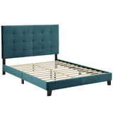 Melanie Queen Tufted Button Upholstered Performance Velvet Platform Bed Sea Blue MOD-5822-SEA