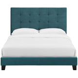 Melanie Queen Tufted Button Upholstered Performance Velvet Platform Bed Sea Blue MOD-5822-SEA