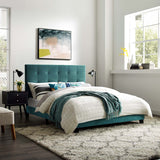 Melanie Queen Tufted Button Upholstered Performance Velvet Platform Bed Sea Blue MOD-5822-SEA