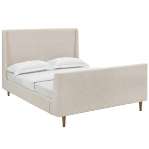 Aubree Queen Upholstered Fabric Sleigh Platform Bed Beige MOD-5824-BEI