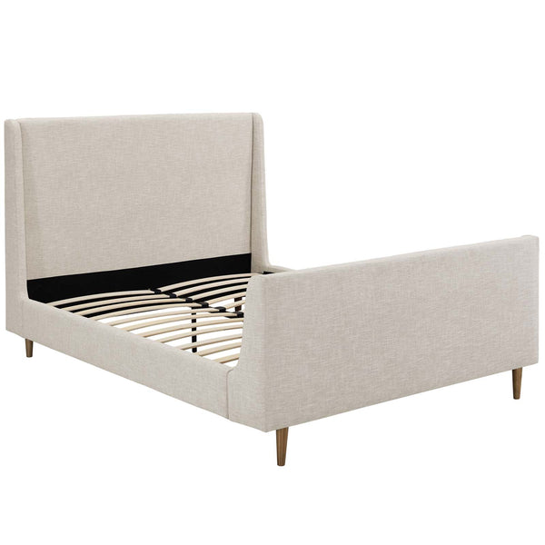 Aubree Queen Upholstered Fabric Sleigh Platform Bed Beige MOD-5824-BEI