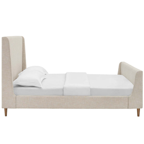 Aubree Queen Upholstered Fabric Sleigh Platform Bed Beige MOD-5824-BEI