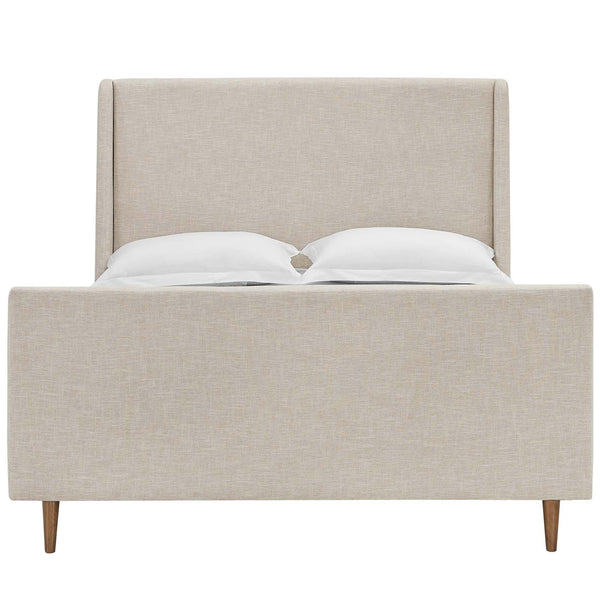 Aubree Queen Upholstered Fabric Sleigh Platform Bed Beige MOD-5824-BEI