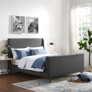 Aubree Queen Upholstered Fabric Sleigh Platform Bed Gray MOD-5824-GRY