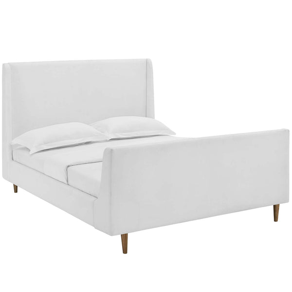 Aubree Queen Upholstered Fabric Sleigh Platform Bed White MOD-5824-WHI