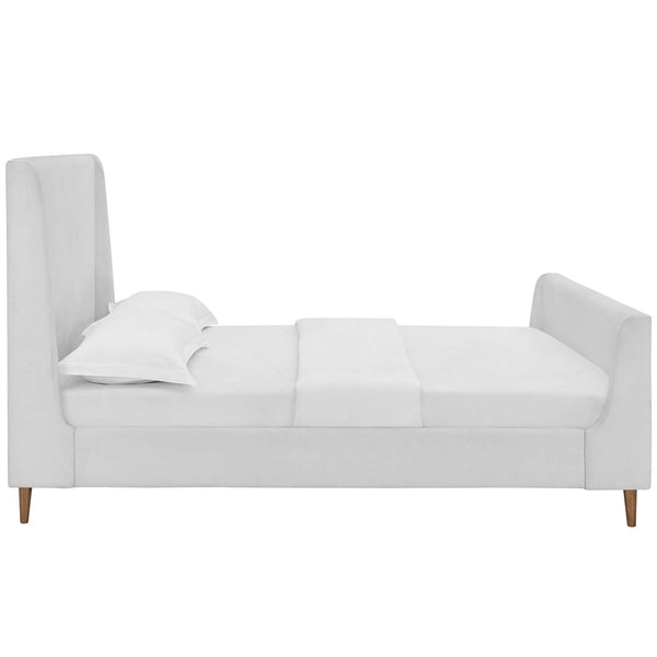 Aubree Queen Upholstered Fabric Sleigh Platform Bed White MOD-5824-WHI