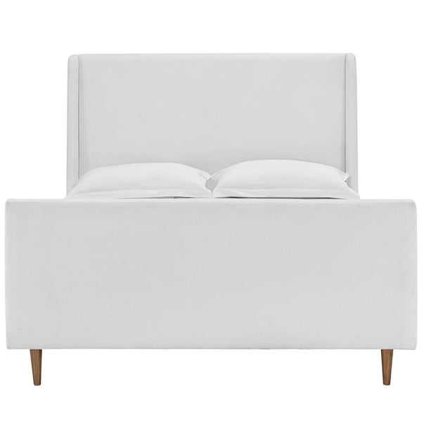 Aubree Queen Upholstered Fabric Sleigh Platform Bed White MOD-5824-WHI