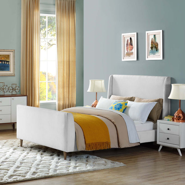 Aubree Queen Upholstered Fabric Sleigh Platform Bed White MOD-5824-WHI