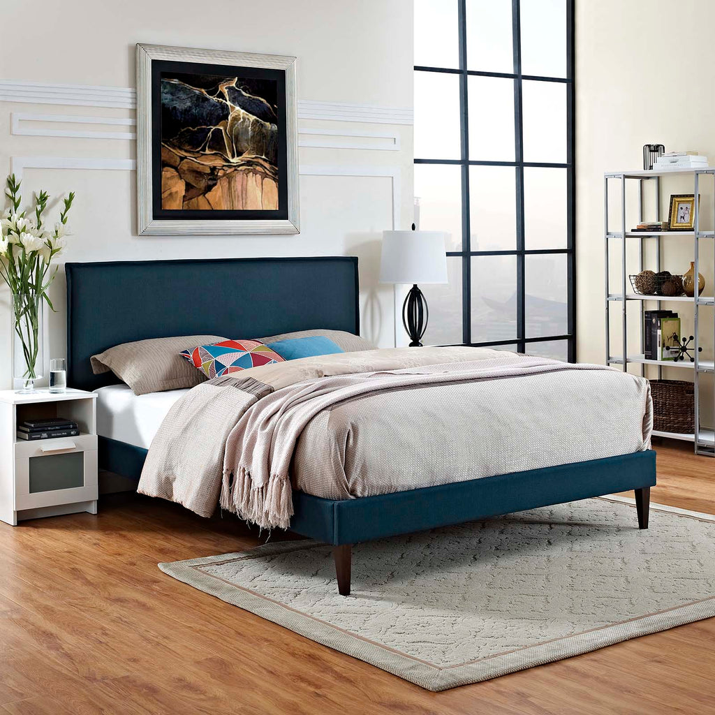 Amaris Queen Fabric Platform Bed with Squared Tapered Legs Azure MOD-5908-AZU