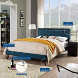 Virginia King Fabric Platform Bed with Round Splayed Legs Azure MOD-5917-AZU