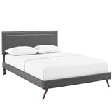 Virginia King Fabric Platform Bed with Round Splayed Legs Gray MOD-5917-GRY