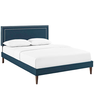 Virginia Queen Fabric Platform Bed with Squared Tapered Legs Azure MOD-5923-AZU