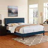 Virginia Queen Fabric Platform Bed with Squared Tapered Legs Azure MOD-5923-AZU