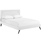 Ruthie Queen Vinyl Platform Bed with Round Splayed Legs White MOD-5930-WHI