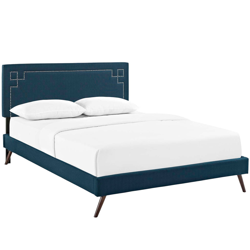Ruthie King Fabric Platform Bed with Round Splayed Legs Azure MOD-5933-AZU