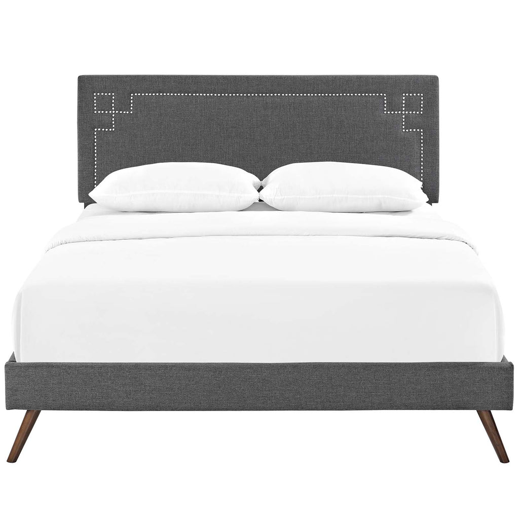Ruthie King Fabric Platform Bed with Round Splayed Legs Gray MOD-5933-GRY