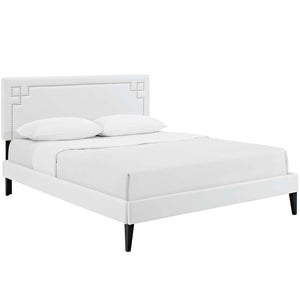 Ruthie Queen Vinyl Platform Bed with Squared Tapered Legs White MOD-5938-WHI