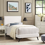 Macie Twin Vinyl Platform Bed with Round Splayed Legs White MOD-5958-WHI