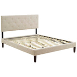 Tarah King Fabric Platform Bed with Squared Tapered Legs Beige MOD-5989-BEI