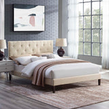 Tarah King Fabric Platform Bed with Squared Tapered Legs Beige MOD-5989-BEI