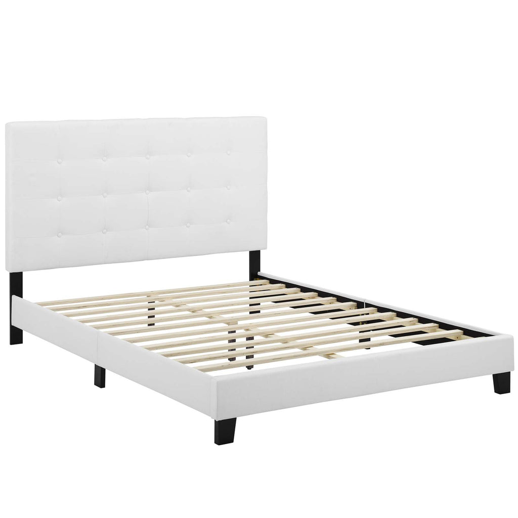 Melanie King Tufted Button Upholstered Fabric Platform Bed White MOD-5994-WHI