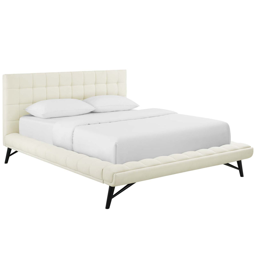 Julia Queen Biscuit Tufted Upholstered Fabric Platform Bed Ivory MOD-6007-IVO