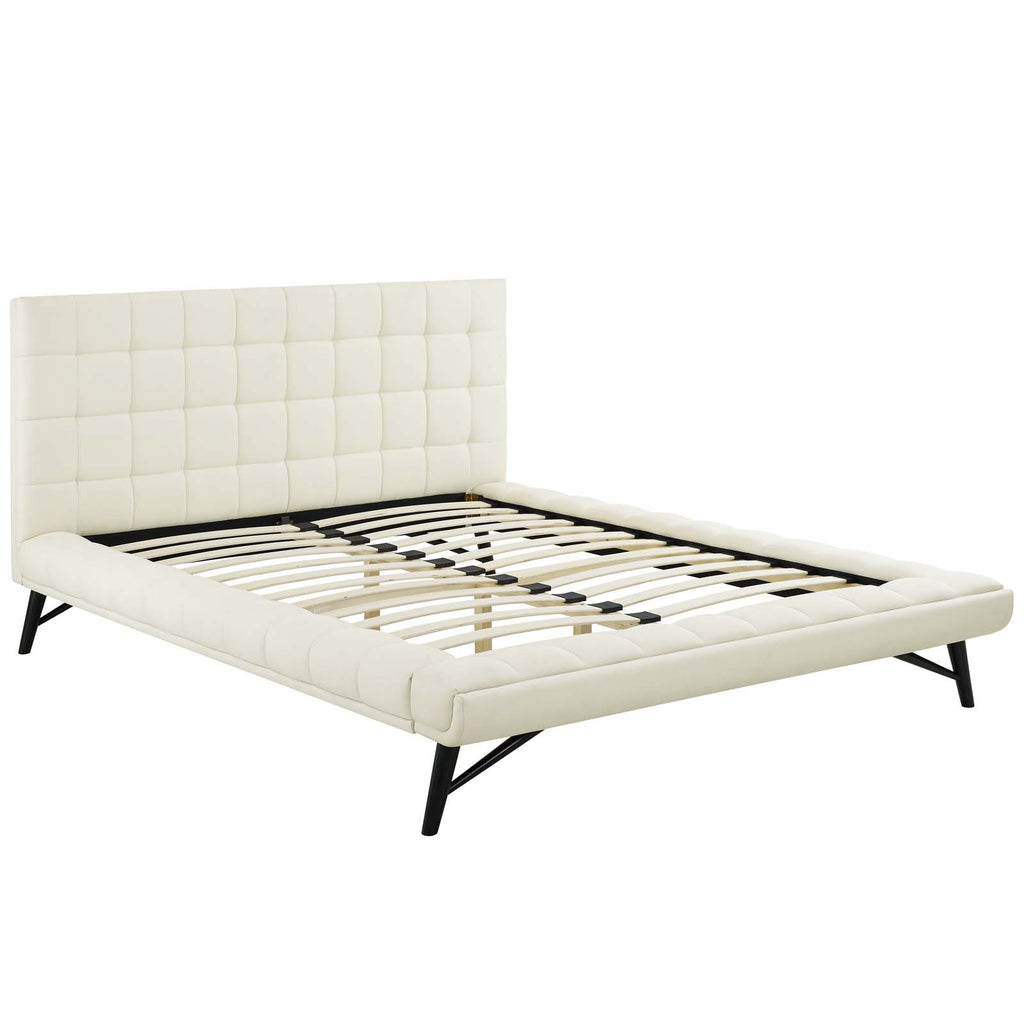 Julia Queen Biscuit Tufted Upholstered Fabric Platform Bed Ivory MOD-6007-IVO