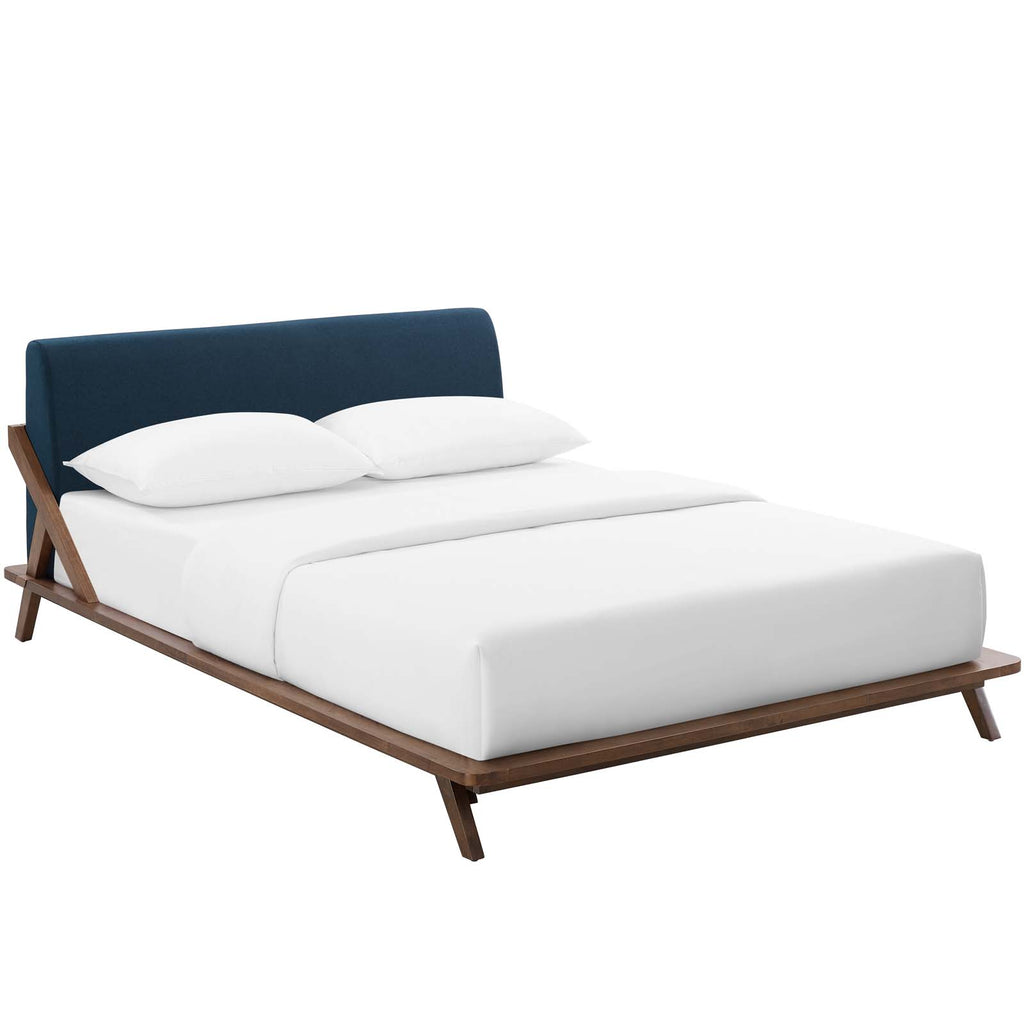 Luella Queen Upholstered Fabric Platform Bed Walnut Blue MOD-6047-WAL-BLU