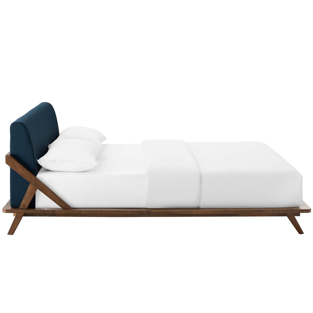 Luella Queen Upholstered Fabric Platform Bed Walnut Blue MOD-6047-WAL-BLU