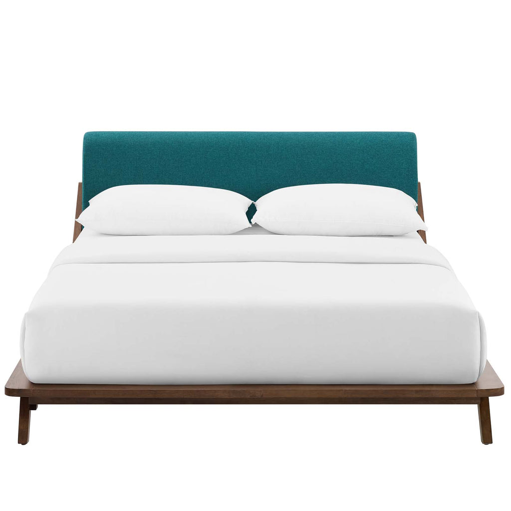 Luella Queen Upholstered Fabric Platform Bed Walnut Teal MOD-6047-WAL-TEA