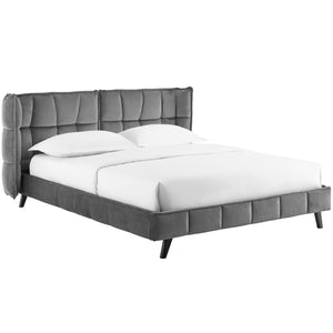 Makenna Queen Performance Velvet Platform Bed Gray MOD-6081-GRY