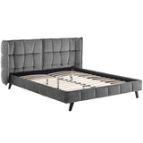 Makenna Queen Performance Velvet Platform Bed Gray MOD-6081-GRY