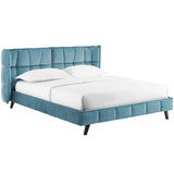 Makenna Queen Performance Velvet Platform Bed Sea MOD-6081-SEA