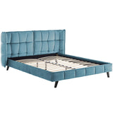 Makenna Queen Performance Velvet Platform Bed Sea MOD-6081-SEA