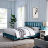 Makenna Queen Performance Velvet Platform Bed Sea MOD-6081-SEA