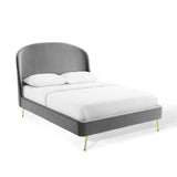 Mira Upholstered Performance Velvet Queen Platform Bed Gray MOD-6131-GRY