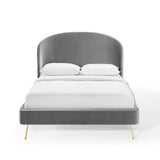 Mira Upholstered Performance Velvet Queen Platform Bed Gray MOD-6131-GRY