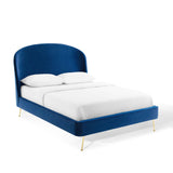 Mira Upholstered Performance Velvet Queen Platform Bed Navy MOD-6131-NAV